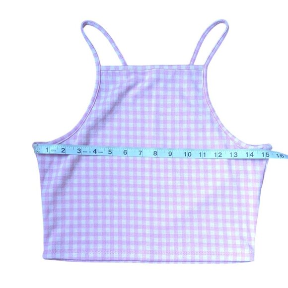 Simons Pink Checkered High Neck Tank Top Women Size Small - Picture 5 of 8